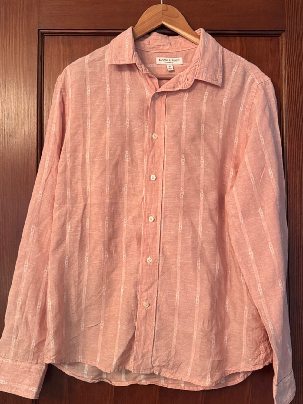 Banana Republic Men's Pink Linen-Blend Button Down Shirt